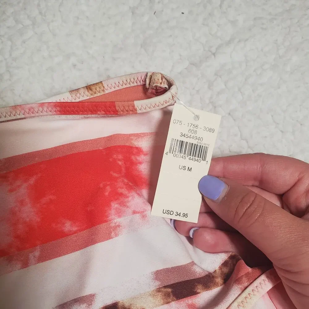 Aerie High Waisted Full Coverage Ruffle Tie Dye Pink Bikini Swim Bottoms NWT M - Picture 6 of 13